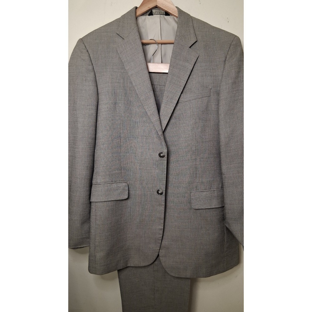 Jos A Bank 42L 2 Piece Suit Wool Black White Check 34x32 Pants Flaw*